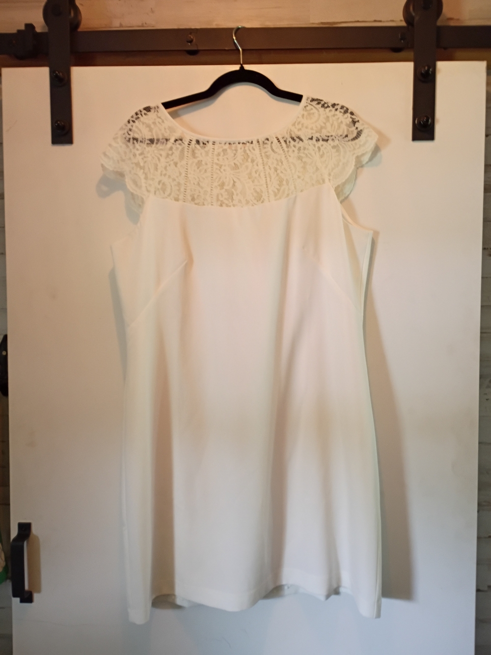 White House Black Market White Lace Sheath with Satin Trim - Picture 2 of 9